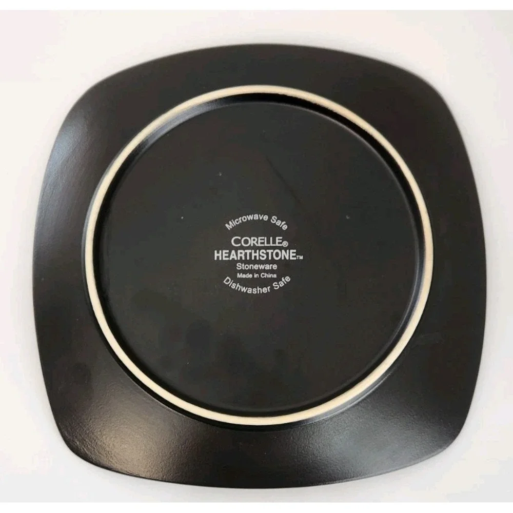 Corelle Hearthstone Pottery Square Salad Plates Bay Leaf Green &‎ Black
